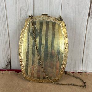 Vintage Coro Dance Purse Gold Plated makeup Compact with Mirror